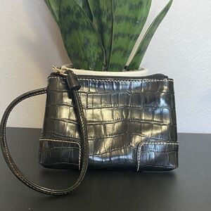 Liz Claiborne Black Croc-Embossed Wristlet Bag - Classic Women's Clutch